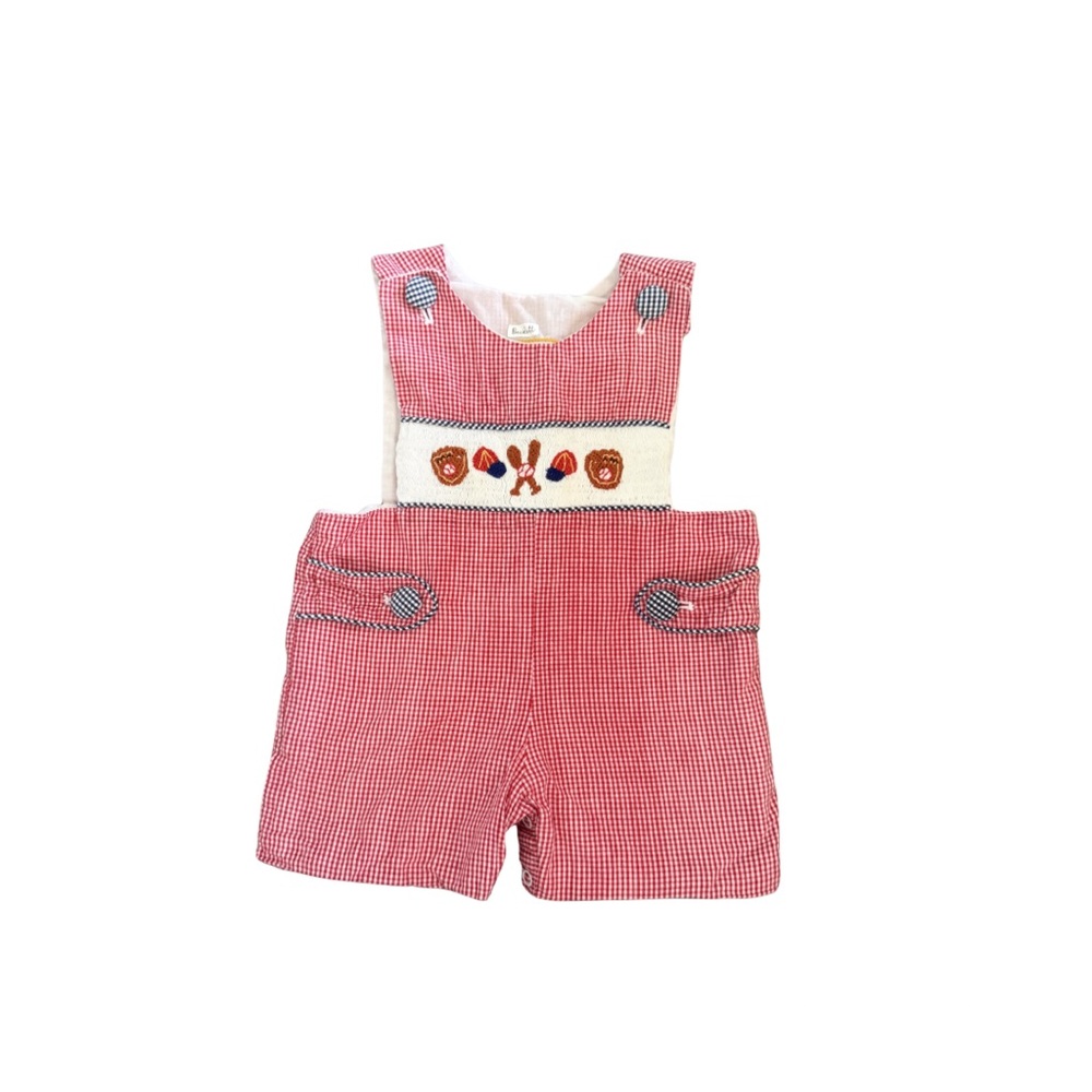 Smocked Charming Kids Red Checkered Overalls